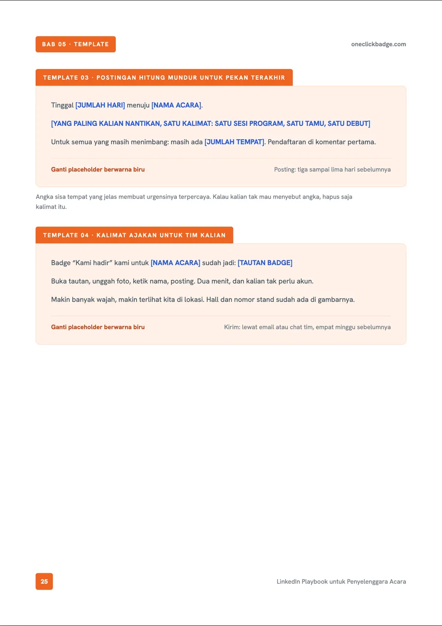 Halaman dalam dari playbook: templat siap pakai untuk postingan hitung mundur dan undangan